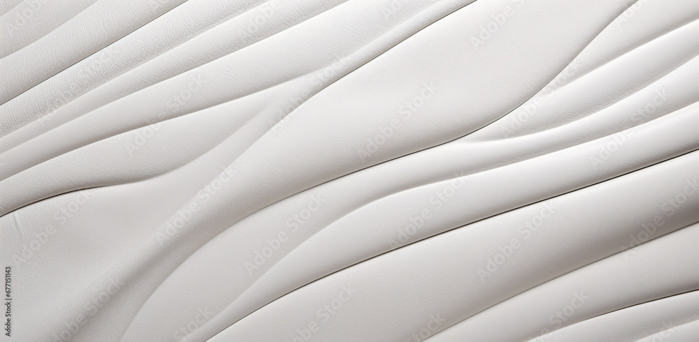 Obraz premium white leather with white stripe stitching in the middle, solarization, undulating lines, dark gray background wallpaper