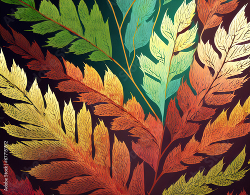 Colorful autumn leaves, abstract illustration background, pattern, wrapping paper, wallpaper, Texture
