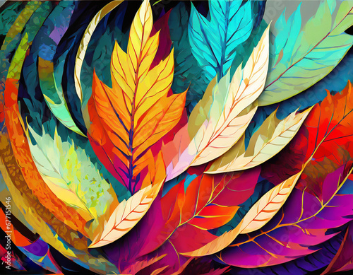 Colorful autumn leaves, abstract illustration background, pattern, wrapping paper, wallpaper, Texture
