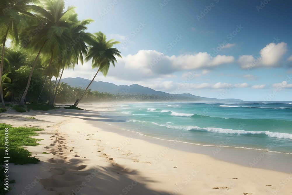 Beach with clouds and palm trees