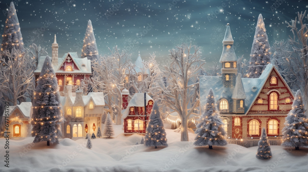 Christmas village winter postcard