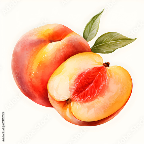 Peach, Fruits, Watercolor illustrations