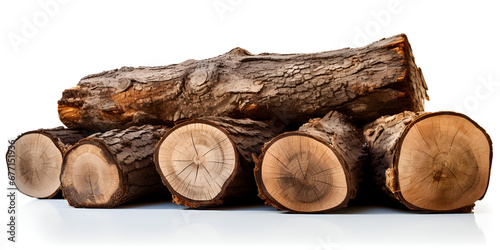 Pile of dry firewood isolated on a white background in closeup A Close-Up Glimpse of a Pile of Dry Firewood  Standing Isolated on a Crisp White Background  Revealing the Raw Texture and Richness 