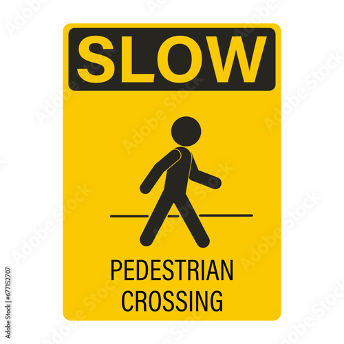 Isolated yellow rectangle black sign of pictogram man walking on walk lane, for cross walk of pedestrian walkway line
