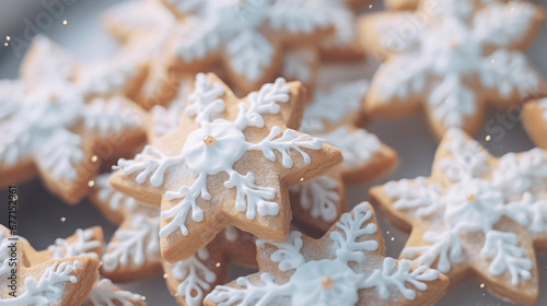 Holiday Delights: Sparkling Cookies and Ornamental Magic Capture the magic of the holiday season with a spread of glistening Christmas cookies and ornate decorations on the table.