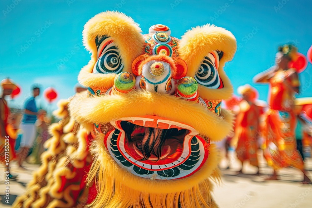 Chinese lion performing during Chinese New Year