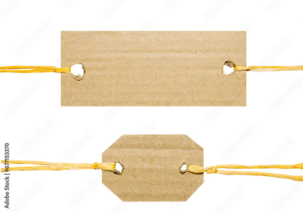 Set/set of brown tags with cord or thread made of natural craft paper