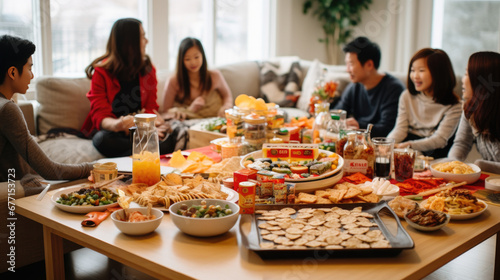 Happy families with snack at home in Chinese lunar New Year