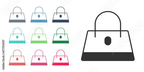 Black Handbag icon isolated on white background. Female handbag sign. Glamour casual baggage symbol. Set icons colorful. Vector