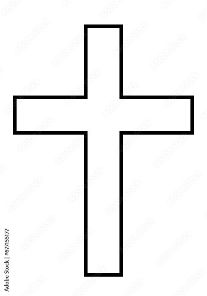 Christian cross, black and white vector silhouette illustration of religious Latin cross shape, isolated on white