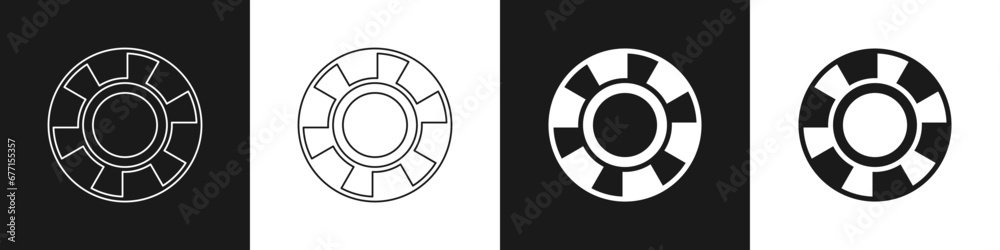 Set Casino chips icon isolated on black and white background. Casino gambling. Vector Set Casino chips icon isolated on black and white background. Casino gambling. Vector
