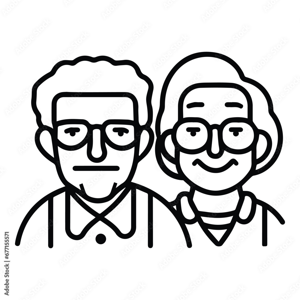Old Man And Woman Couple Flat Icon Isolated On White Background