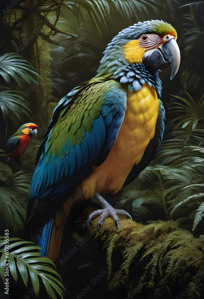 exotic bird in a jungle. generative ai