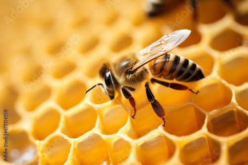 a close up of a bee on a honeycomb © Muh