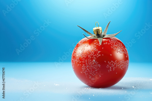 Tomato as Christmas ball decoration. AI generative art
