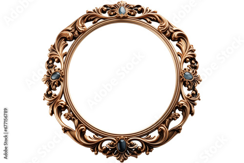 round photo frame isolated over transparent background Baroque Victorian ornate border frame. Royal interior luxury decor frame mock up for photo, picture, art