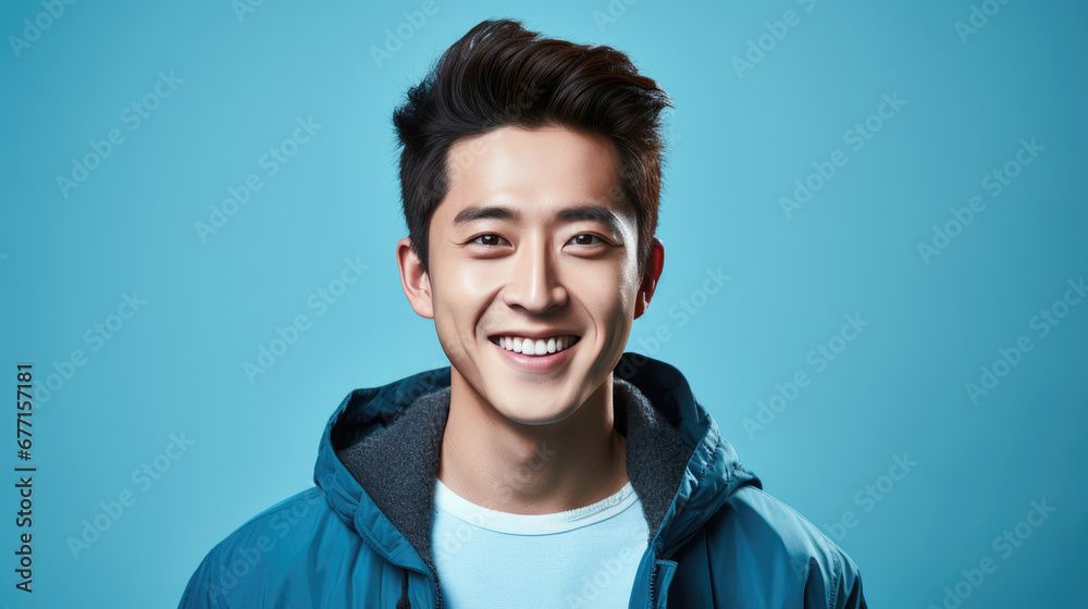 smiling handsome vogue Asian man on solid color background smiling handsome vogue Asian man on solid color background