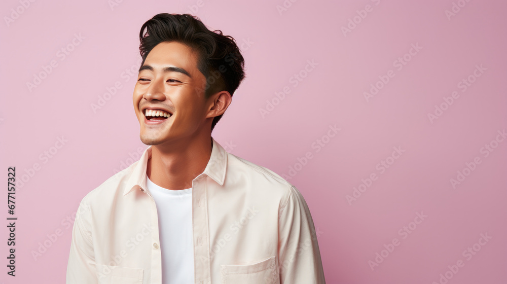 smiling handsome vogue Asian man on solid color background smiling handsome vogue Asian man on solid color background