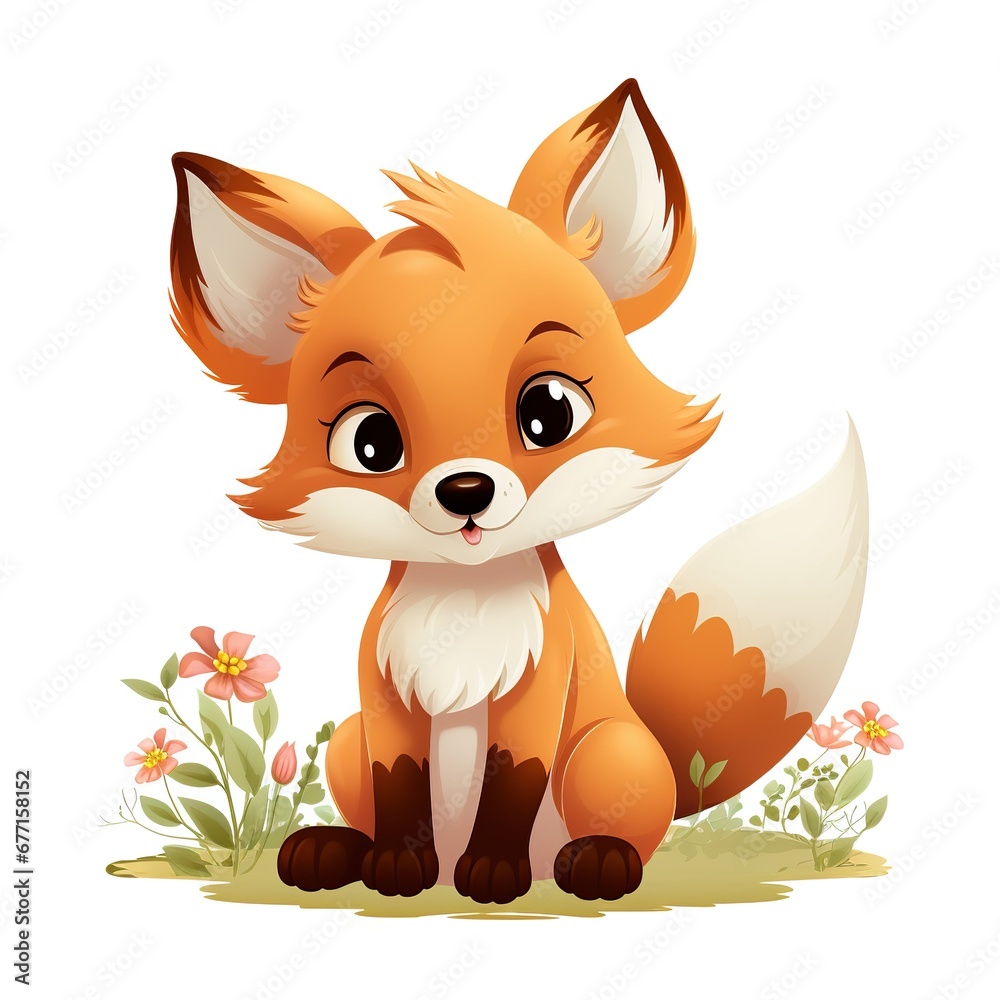 Obraz premium red fox with flowers clipart
