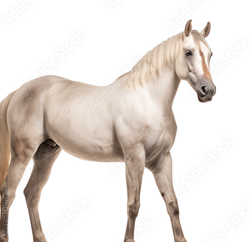 White horse standing isolated on white background cutout
