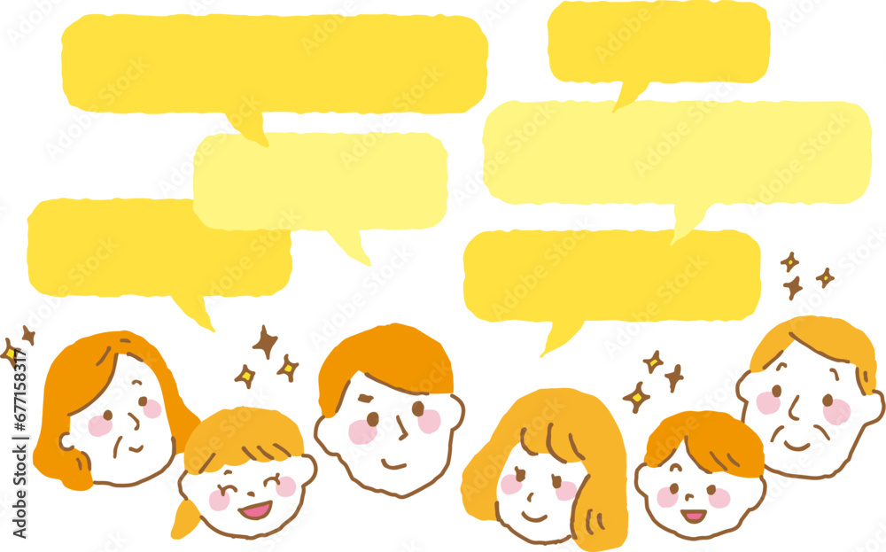 家族　ふきだし　三世代　笑顔