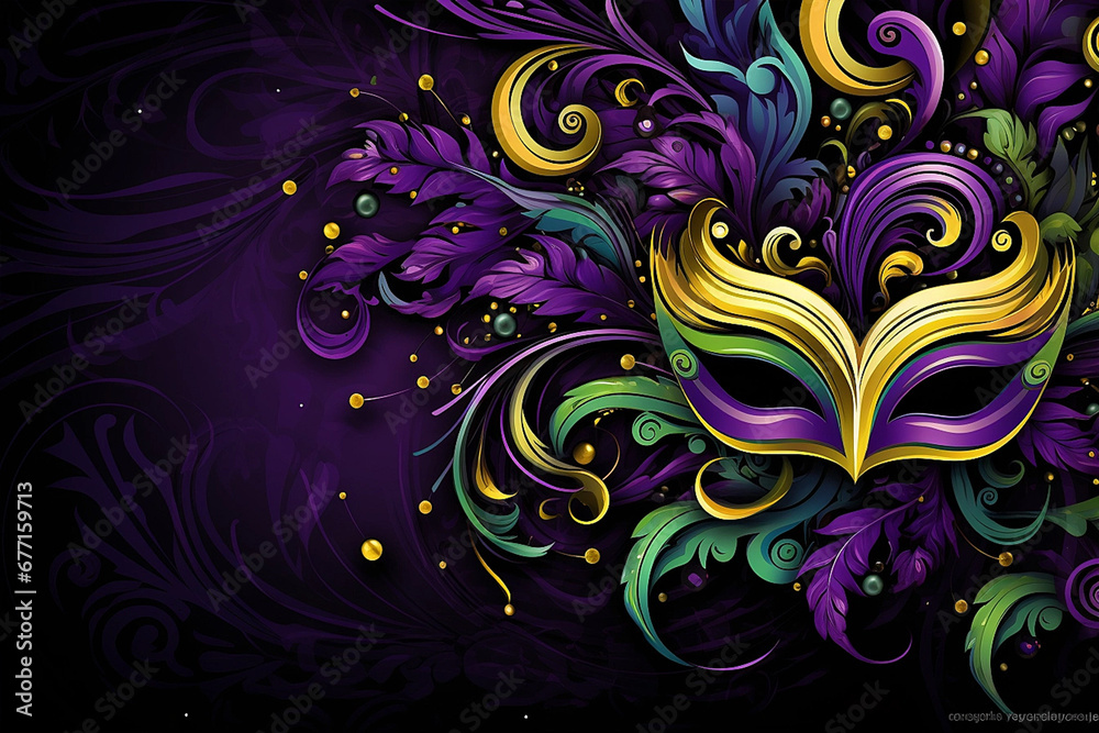 Fototapeta premium Carnival Mardi gras Venetian masks on black purple background
