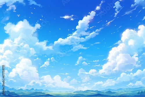 A playful blue sky rendered in the whimsical anime manner