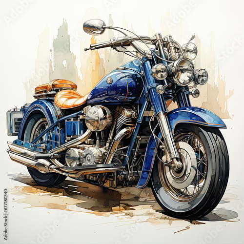 watercolor Motorcycle clipart, Generative Ai photo