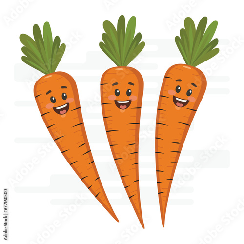 illustration of isolated 3 carrots on white background