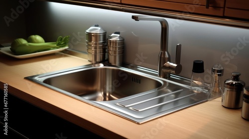 Metal sink in the kitchen