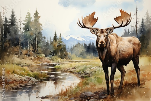 Merry Moose Clipart Watercolor © Man888