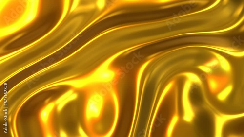 Gold liquid metal shiny wavy background, glossy lustrous golden texture pattern background, metallic 4K video animation.
