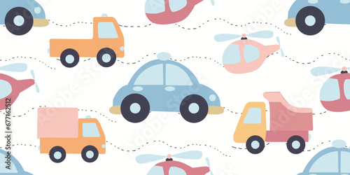 Seamless vector children's pattern of cars