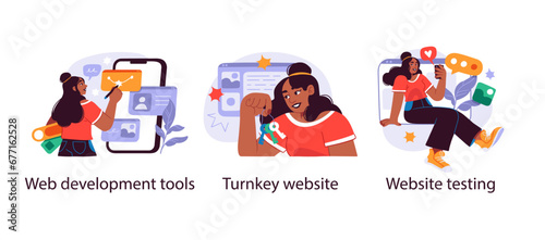 Business Concept illustrations. Scenes with men and women taking part in business activities. Vector illustration