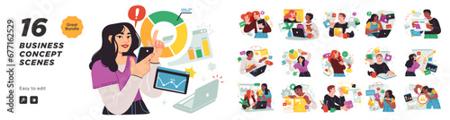 Business Concept illustrations. Mega set. Collection of scenes with men and women taking part in business activities. Vector illustration