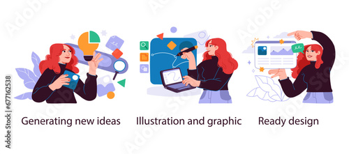 Business Concept illustrations. Scenes with men and women taking part in business activities. Vector illustration