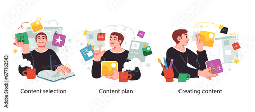 Business Concept illustrations. Scenes with men and women taking part in business activities. Vector illustration
