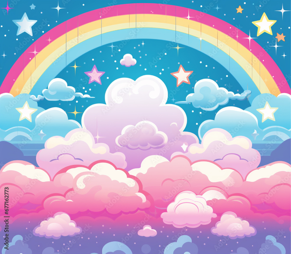 rainbow with stars, clouds and bright colourful stars, cartoon rainbow and clouds rainbow with stars, clouds and bright colourful stars, cartoon rainbow and clouds