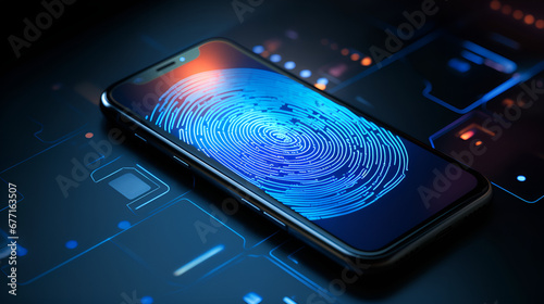 Dark Background Technology: Smartphone Fingerprint Scanner,phone with blue screen photo