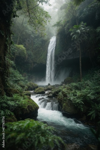 Beautiful waterfall in tropical green jungle forest