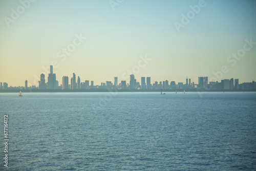 city skyline at sunset