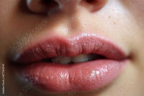 Obraz na płótnie beautiful woman lips close up. lips with pink lipstick w salonie