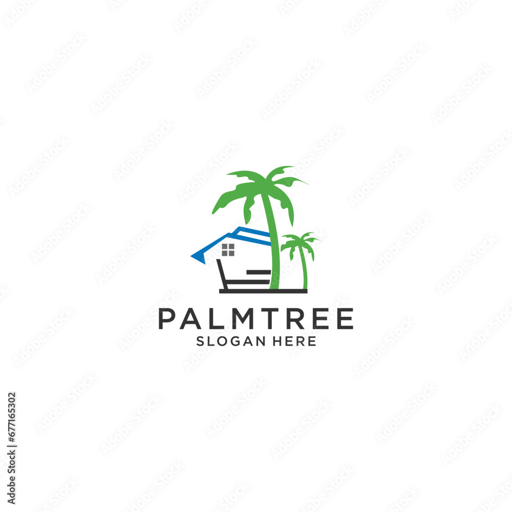Palm tree resort house logo icon design template flat vector
