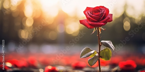 a single red rose in the middle of a field