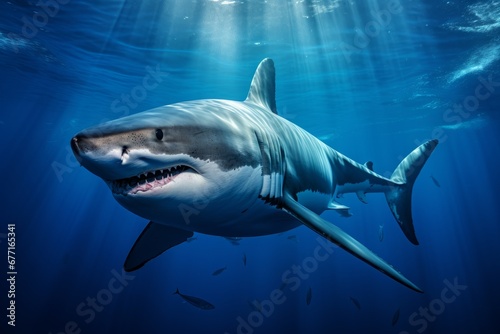 a great shark swimming in the ocean