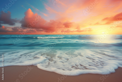 Beautiful sunset on the beach, seascape background © Jasmina