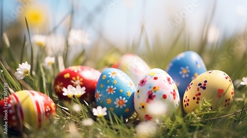 easter eggs in grass photo