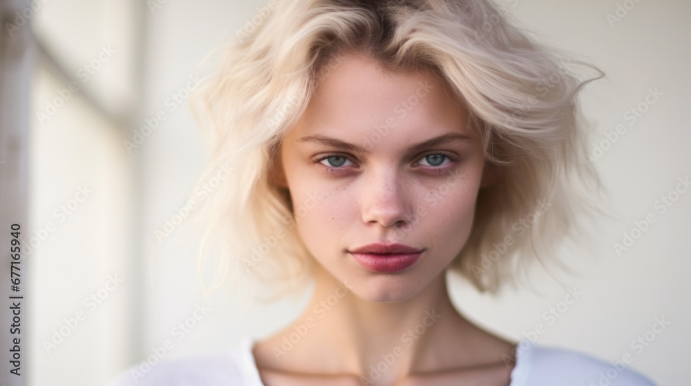 pretty woman with white hair created with Generative AI technology