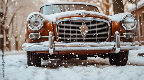Snow covered old car. Snowdrifts, ice and snow freezing problem. © SuperGlück
