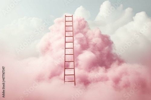 Ladder going up to a pink cloud